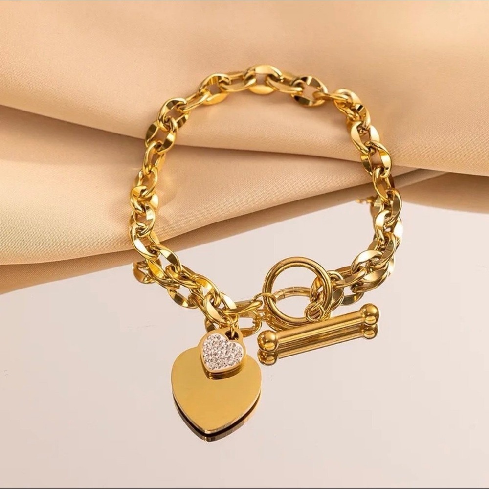 Gold Tone Stainless Steel Beaded Bracelet Adjustable Chain 316L
